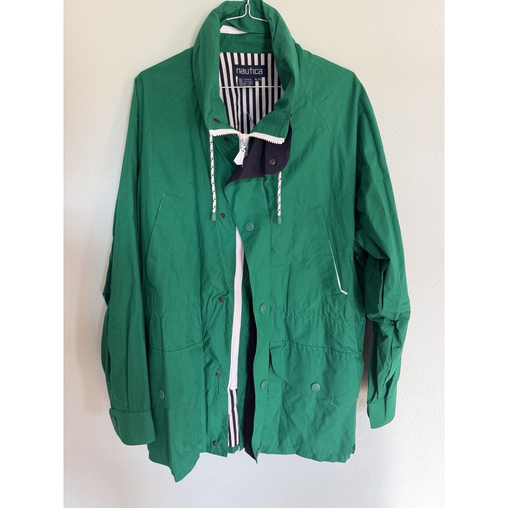 Nautica anorak rain jacket contrasting zipper striped inner lining windbreaker